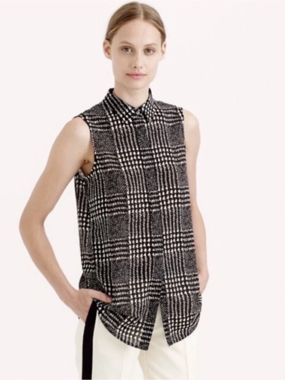 J Crew ~ Sleeveless Houndstooth Plaid Blouse, Size 4
